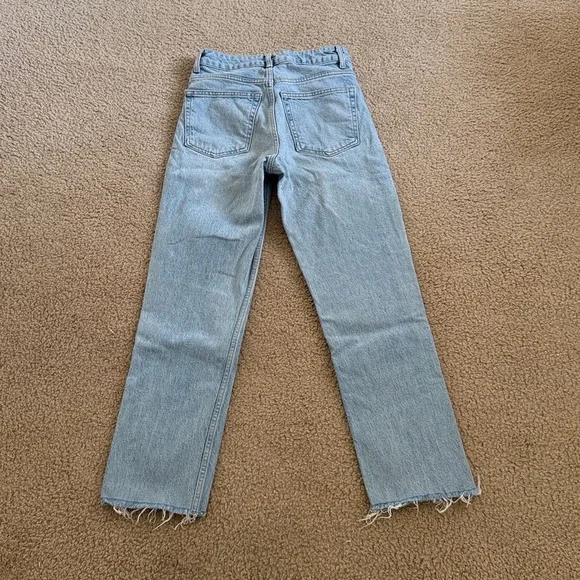 Topshop High Rise Straight Leg Jeans Light Wash Frayed Hem Size 25 - Picture 2 of 7
